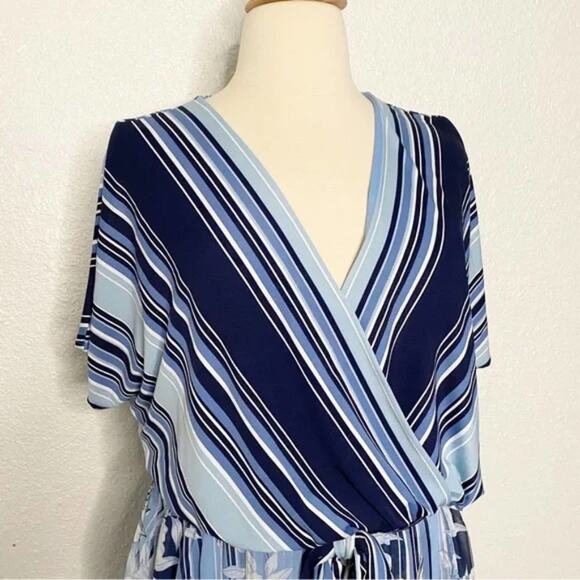 LANE BRYANT BLUE striped, floral faux wrap MAXI DRESS plus SIZE‎ 26 - Picture 4 of 11